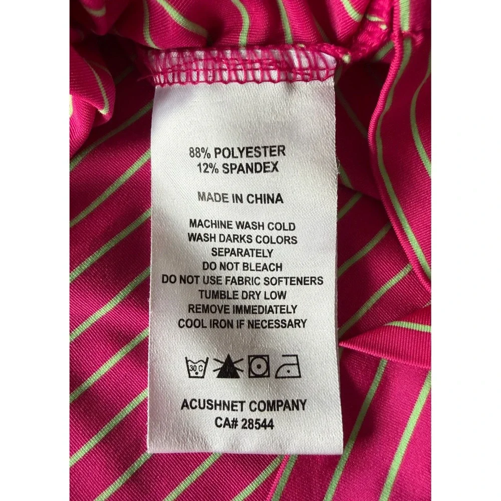 FootJoy Mens ProDry Golf Polo Shirt Pink Lime Green‎ Striped Performance Large